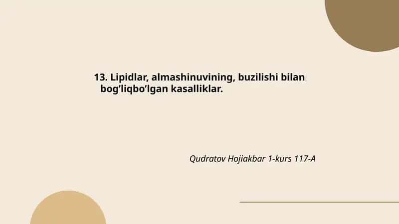 Lipidlar, almashinuvining, buzilishi bilan bog’liqbo’lgan kasalliklar