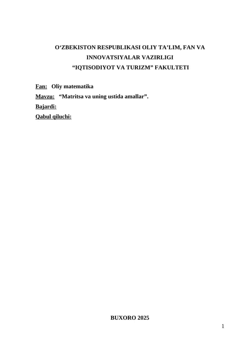 Matritsa va uning ustida amallar