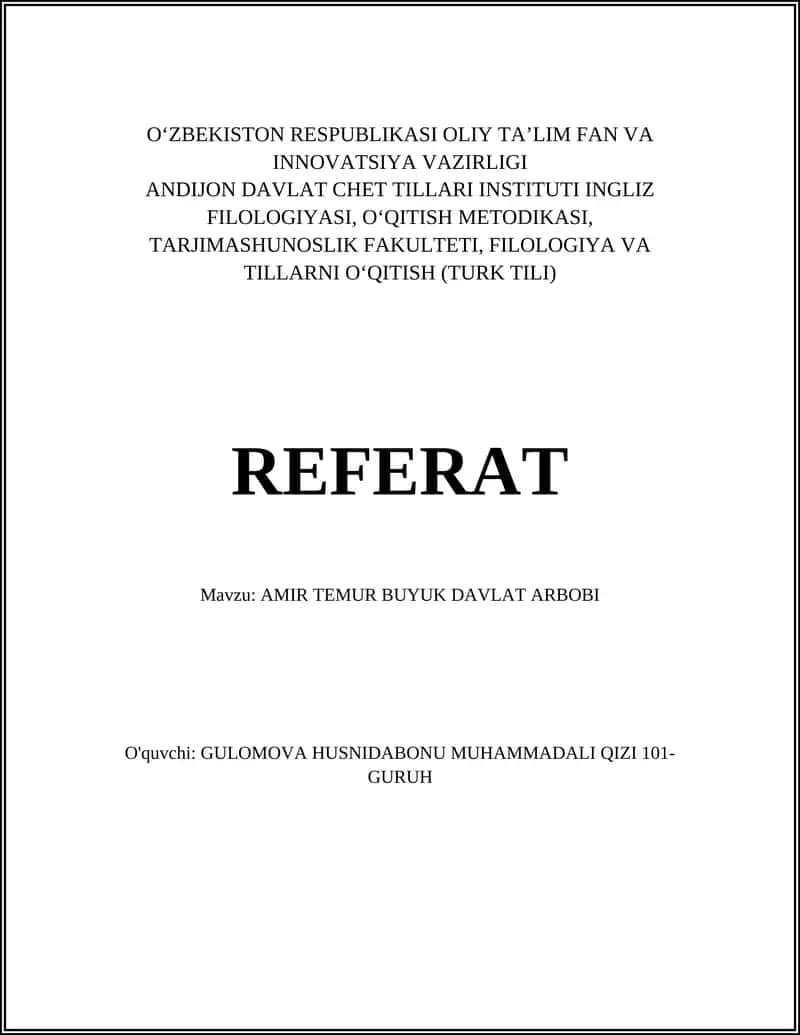 AMIR TEMUR BUYUK DAVLAT ARBOBI