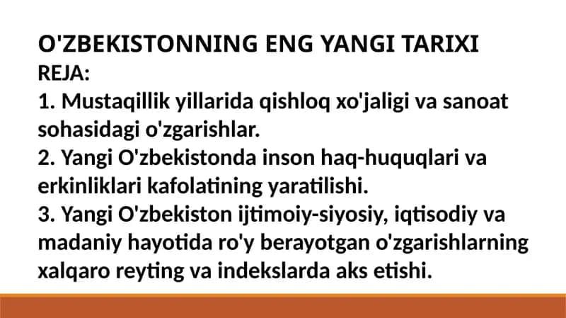 O'ZBEKISTONNING ENG YANGI TARIXI