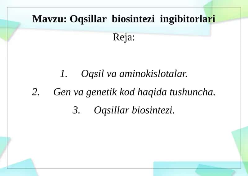 Oqsillar biosintezi ingibitorlari