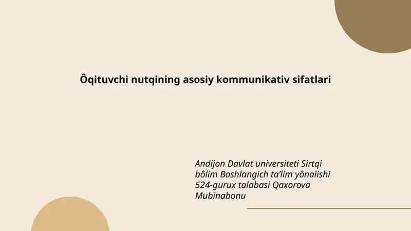 O'qituvchi nutqining asosiy kommunikativ sifatlari