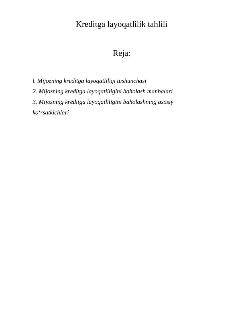Kreditga layoqatlilik tahlili