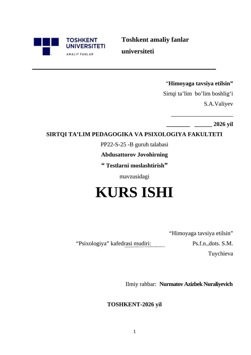 Testlarni moslashtirish.