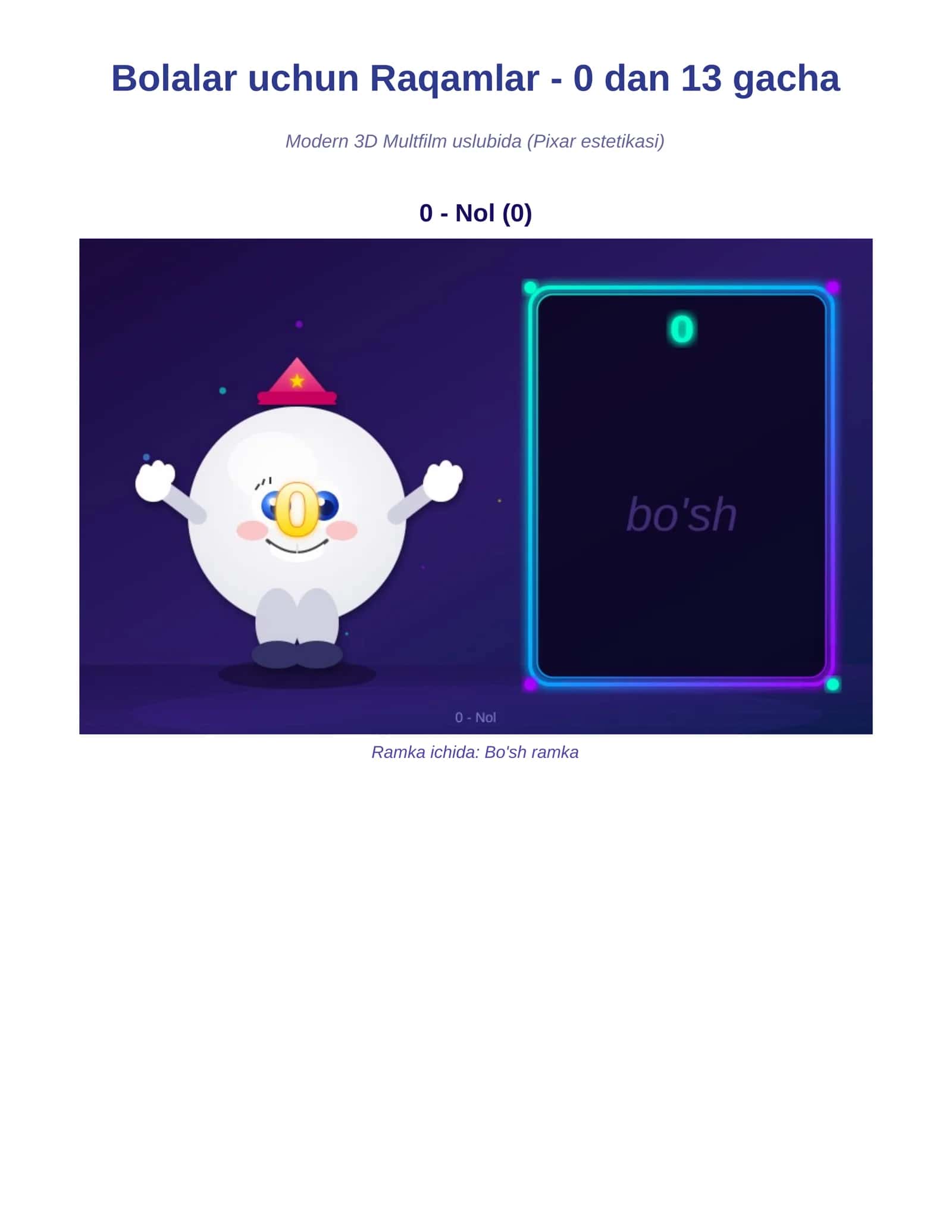 Bolalar uchun Raqamlar - 0 dan 13 gacha