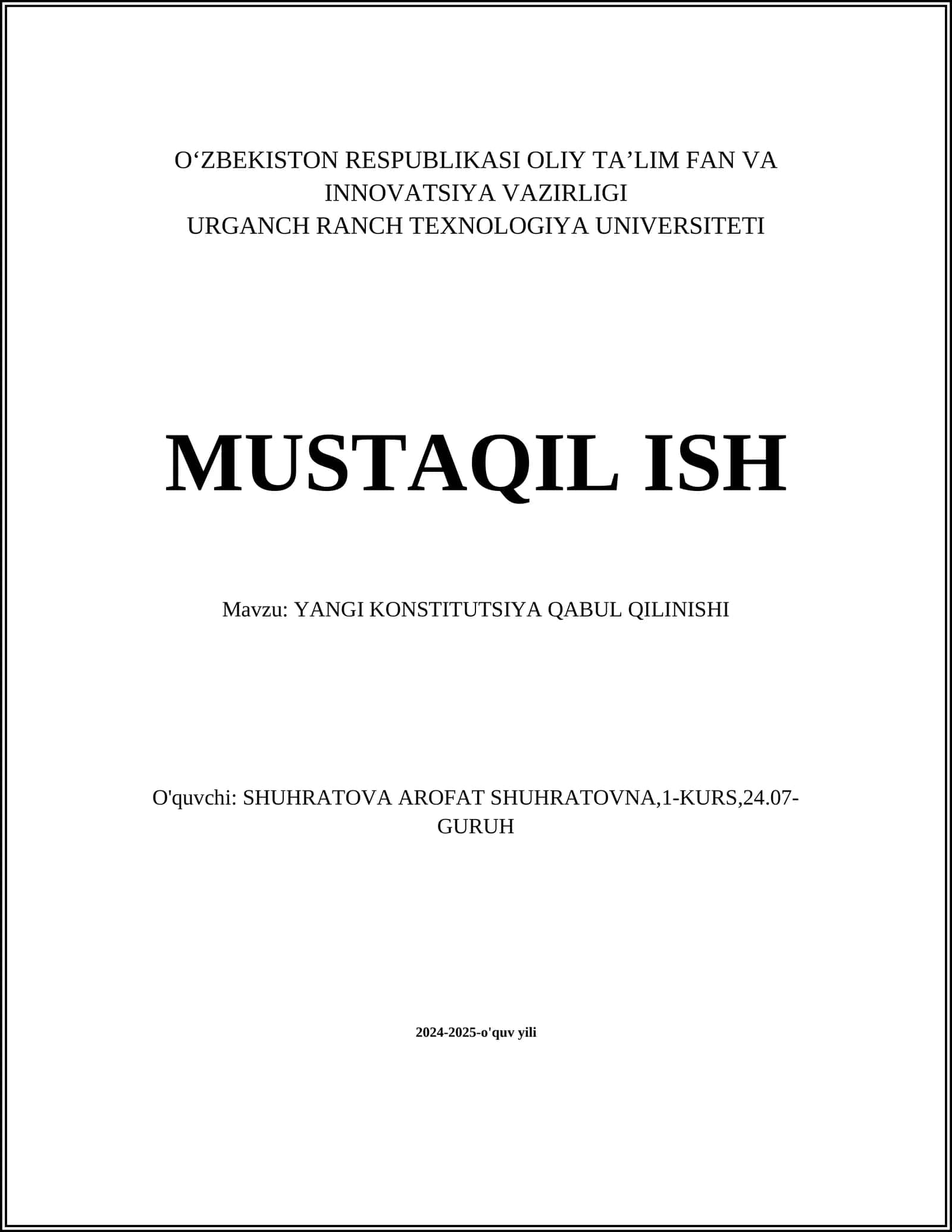 YANGI KONSTITUTSIYA QABUL QILINISHI
