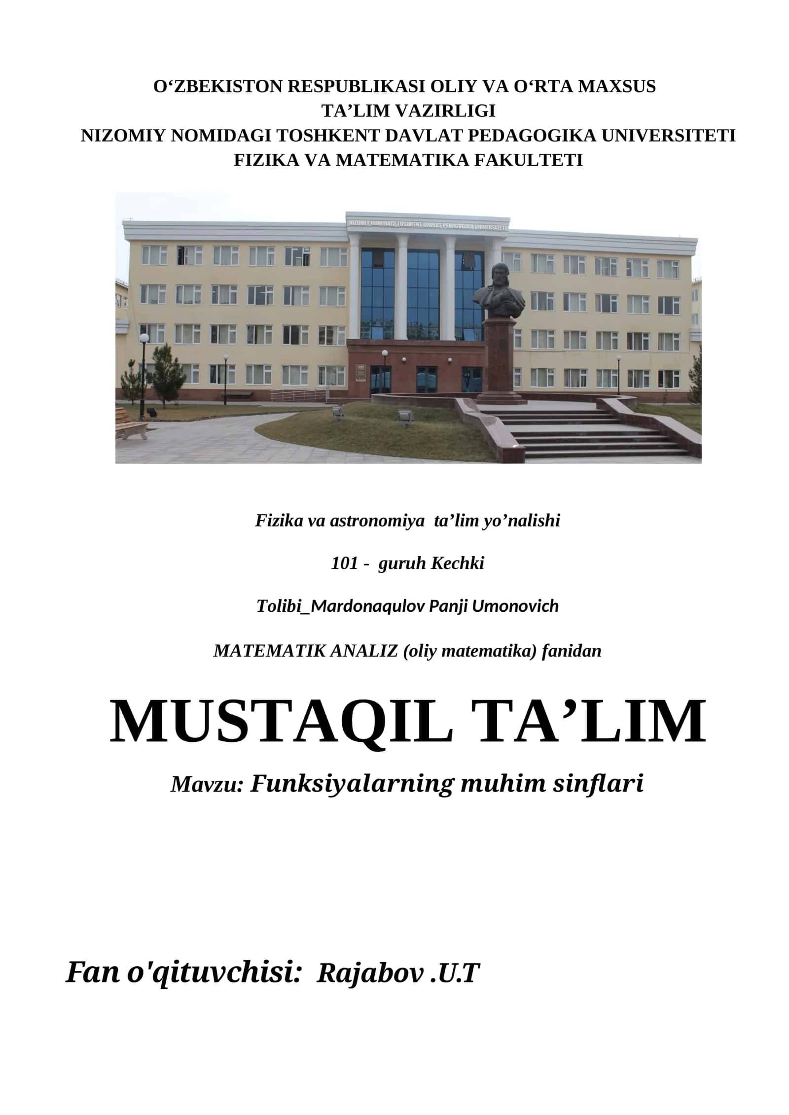 Funksiyalarning muhim sinflari