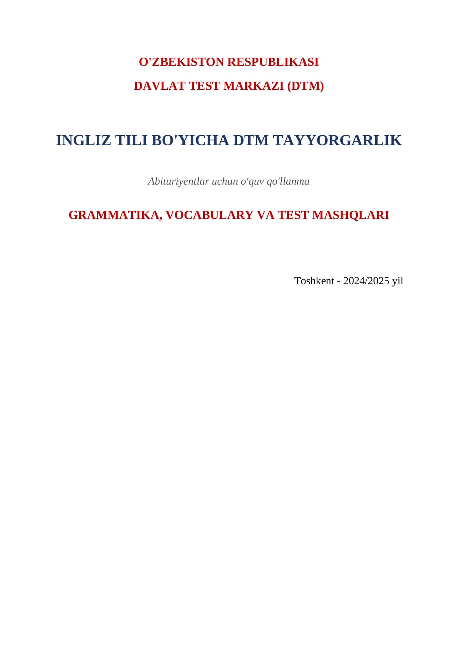 ingliz tili bo'yicha DTM tayyorgarlik