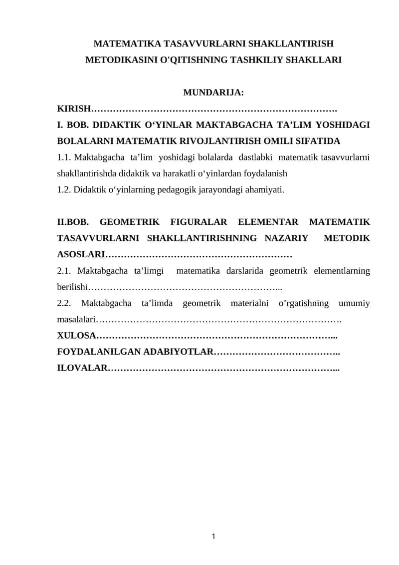 MATEMATIKA TASAVVURLARNI SHAKLLANTIRISH METODIKASI