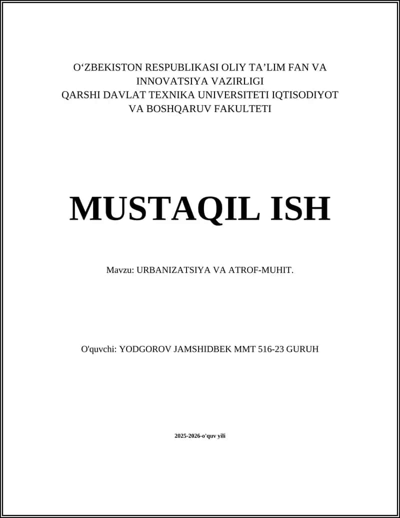 URBANIZATSIYA VA ATROF-MUHIT