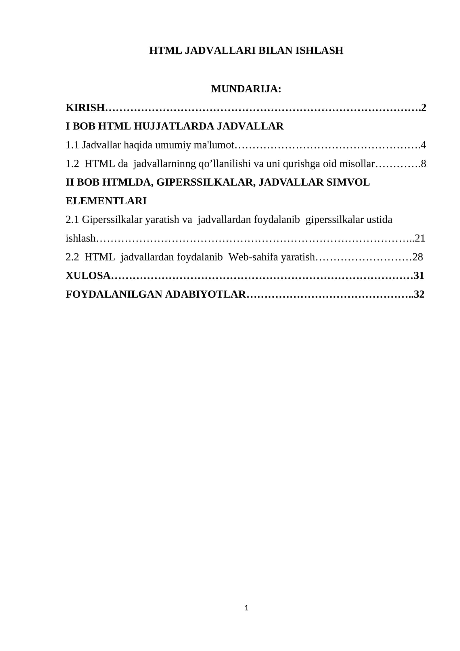 HTML JADVALLARI BILAN ISHLASH