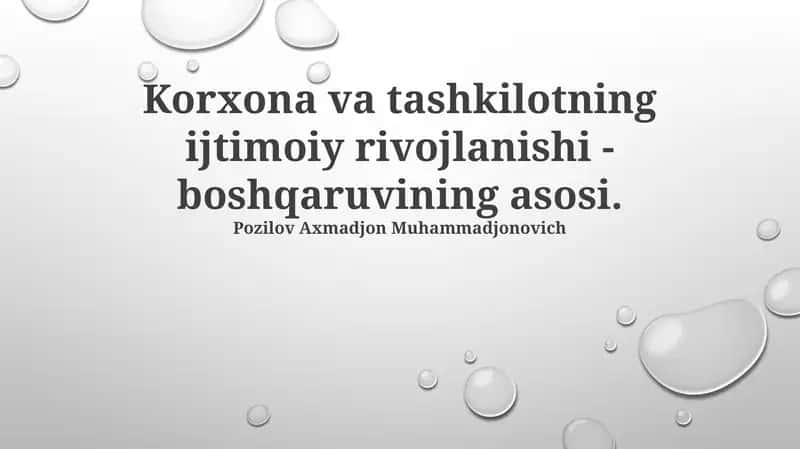 Korxona va Tashkilotning Ijtimoiy Rivojlanishi - Boshqaruvining Asosi