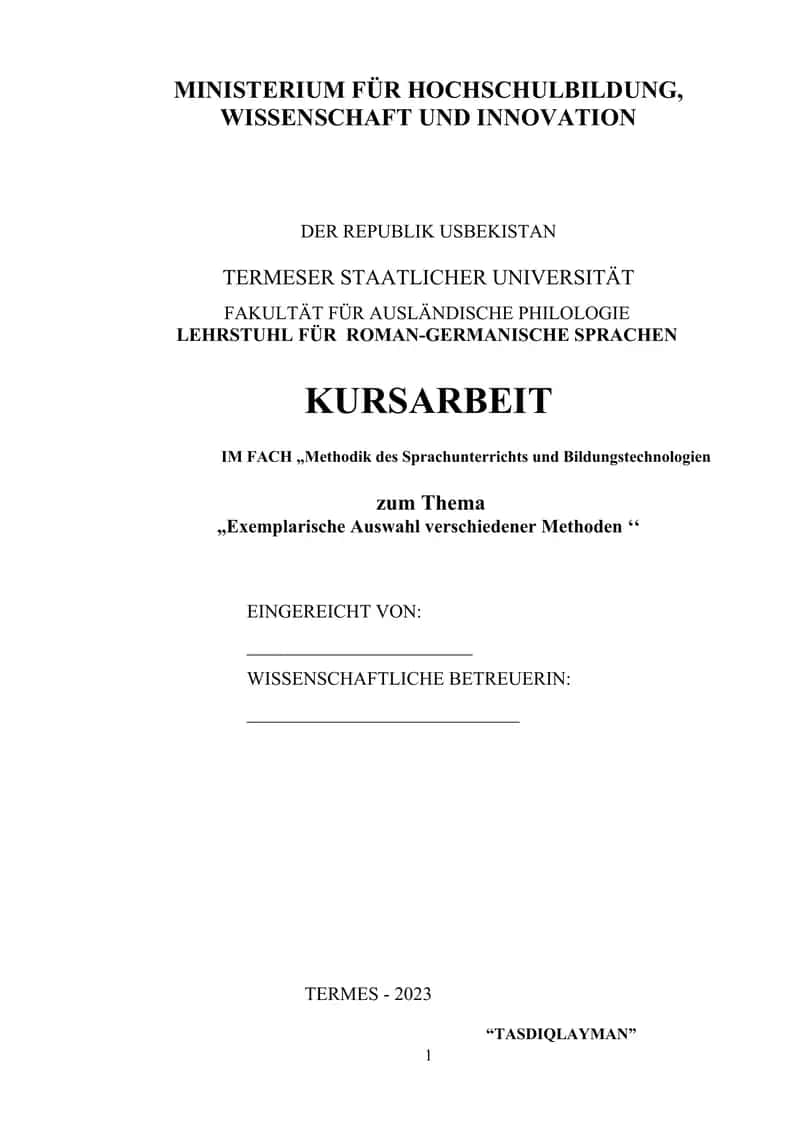 Exemplarische Auswahl verschiedener Methoden