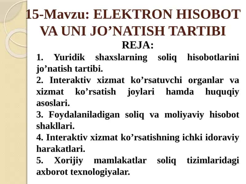 ELEKTRON HISOBOT VA UNI JO’NATISH TARTIBI