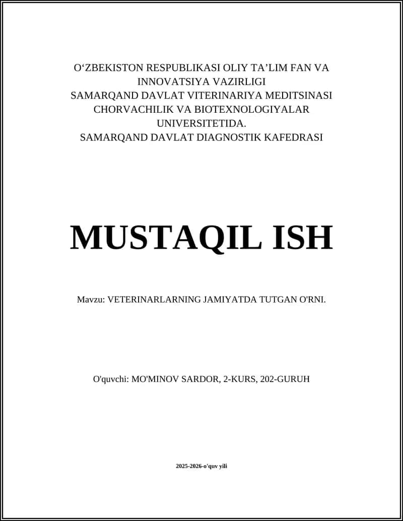 Veterinarlarning jamoat salomatligidagi roli