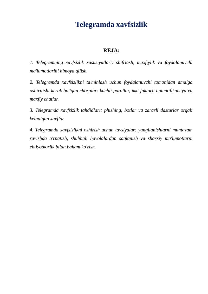 Telegramda xavfsizlik