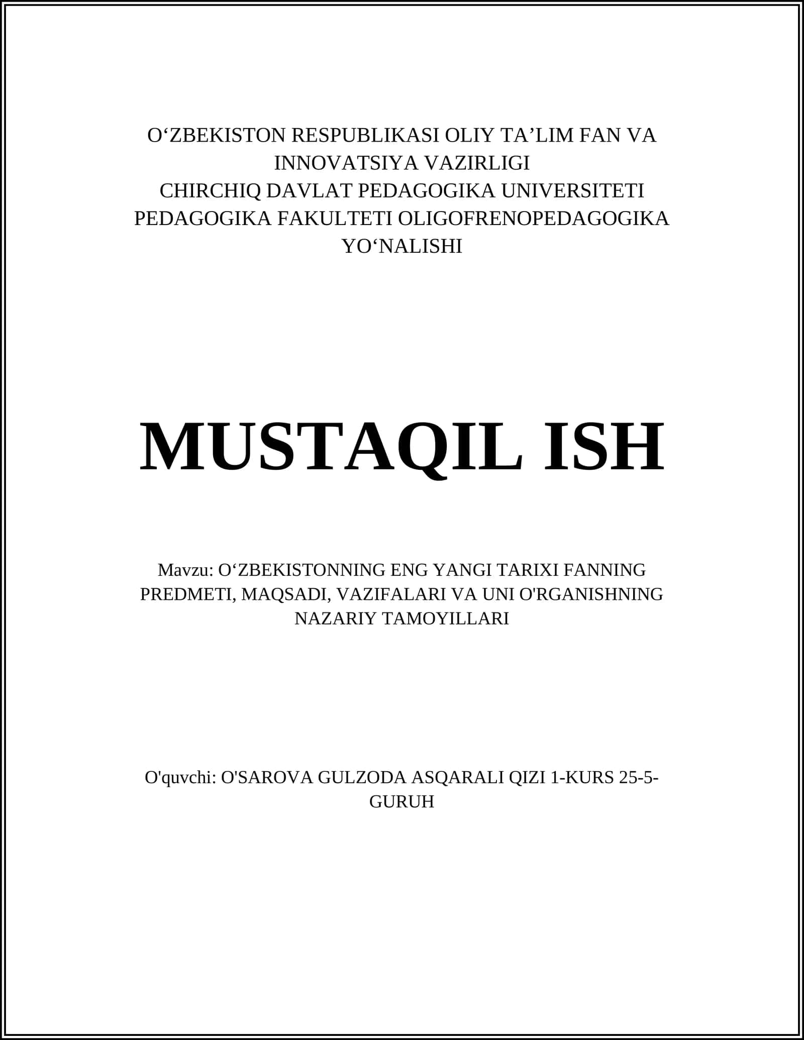 O'zbekistonning eng yangi tarixi