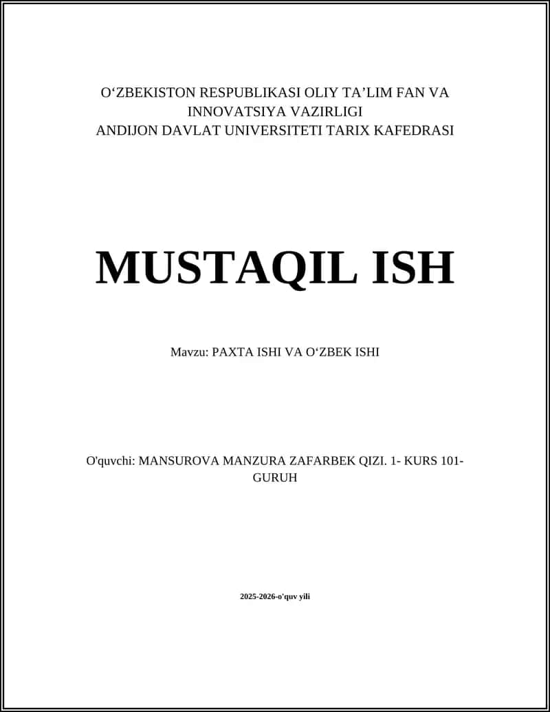 Paxta ishi va Oʻzbek ishi