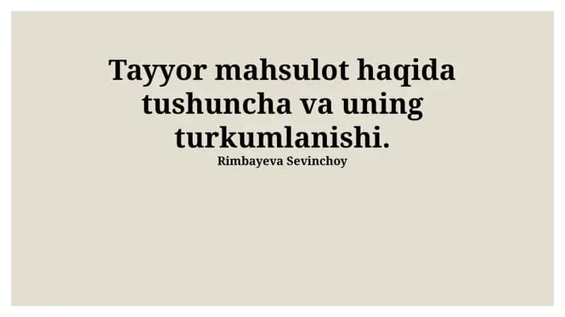 Tayyor Mahsulot Tushunchasi