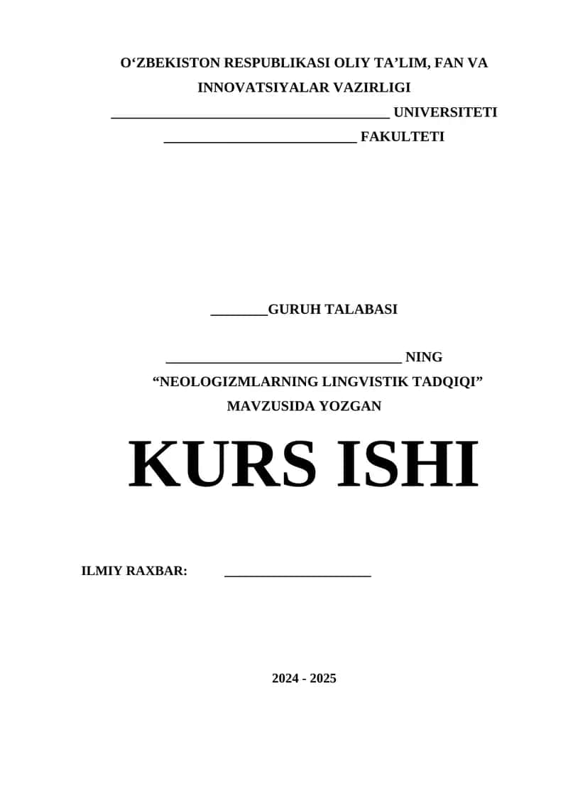 NEOLOGIZMLARNING LINGVISTIK TADQIQI