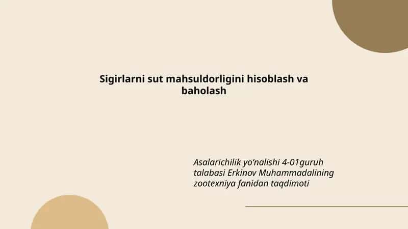 Sigirlarni sut mahsuldorligini hisoblash va baholash