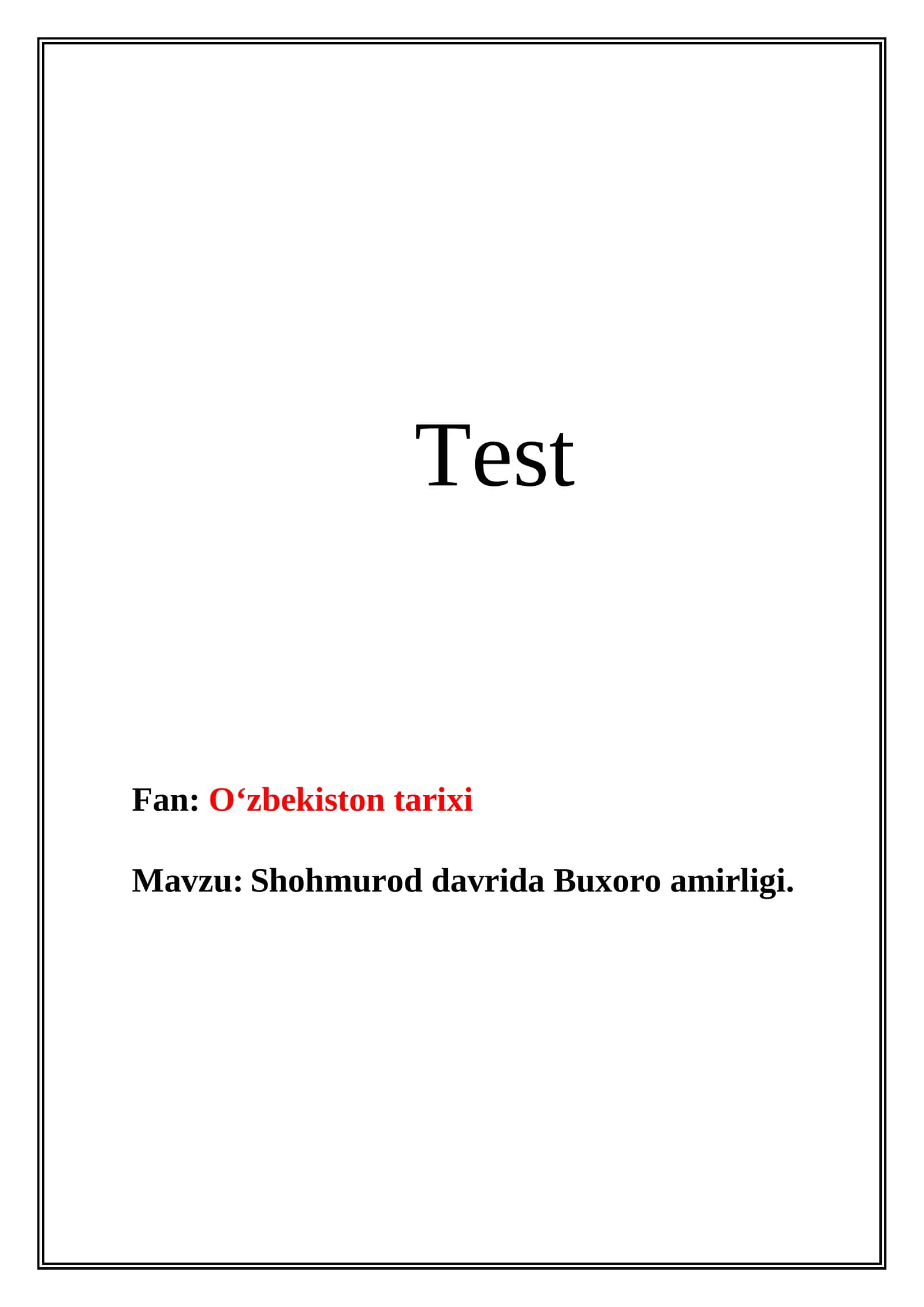 Shohmurod davrida Buxoro amirligi