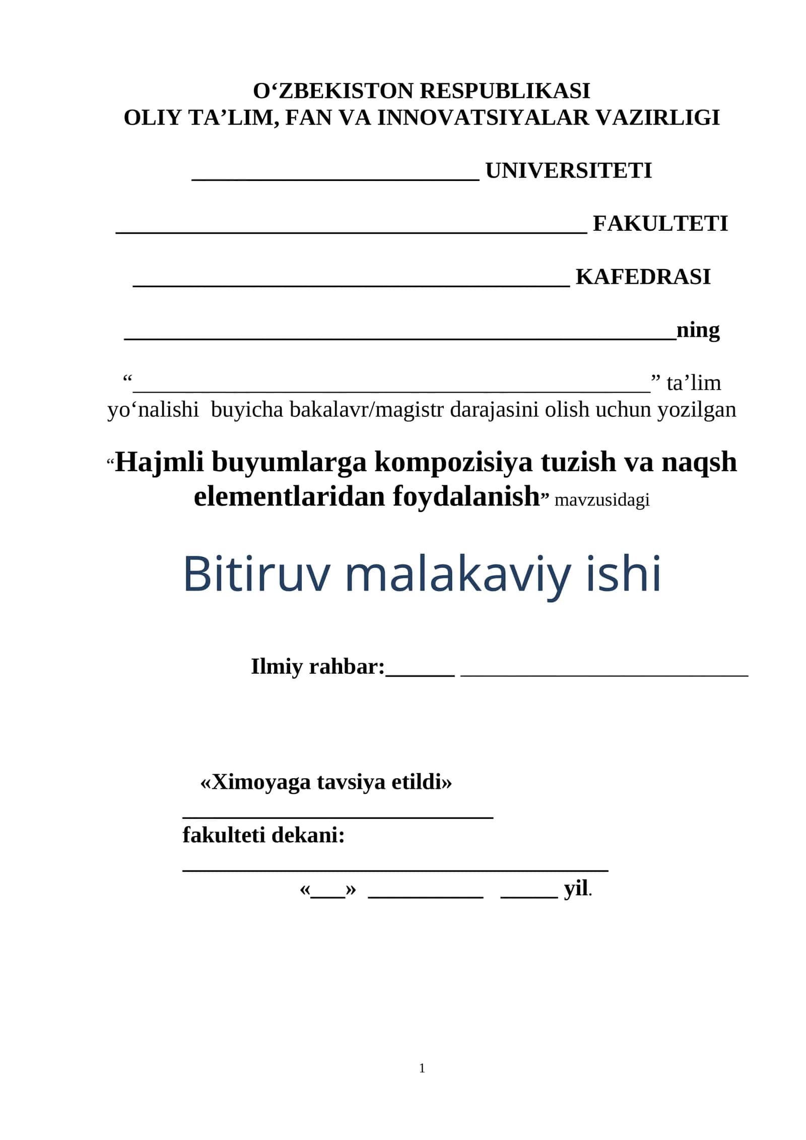 Hajmli buyumlarga kompozisiya tuzish va naqsh elementlaridan foydalanish