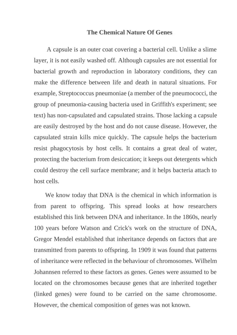The Chemical Nature Of Genes