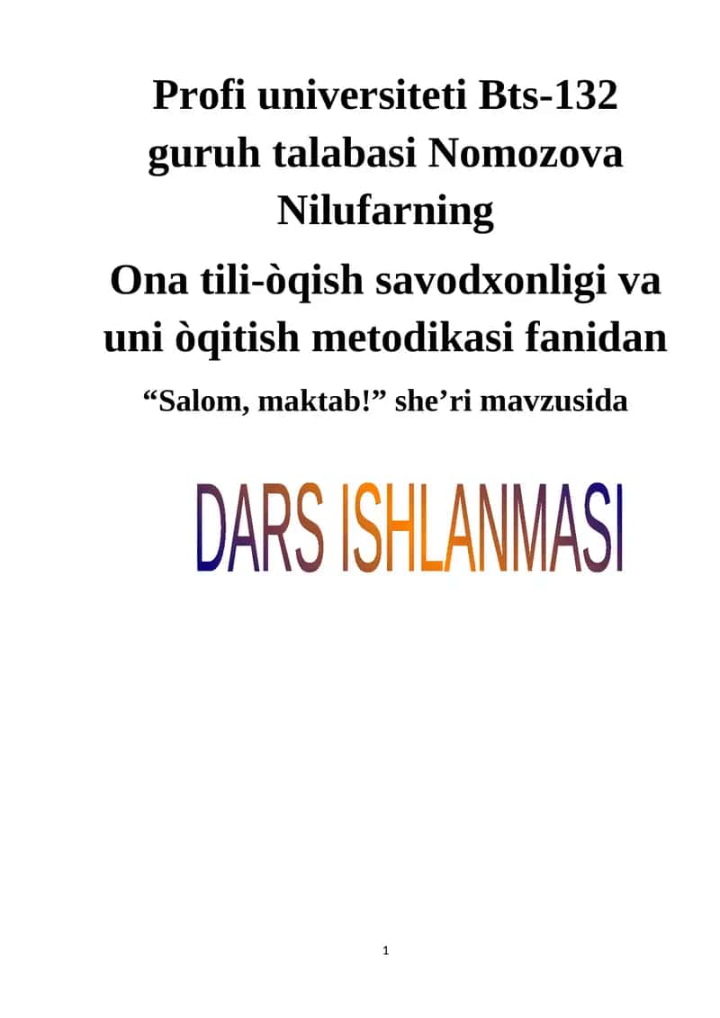 Profi universiteti Bts-132 guruh talabasi Nomozova Nilufarning