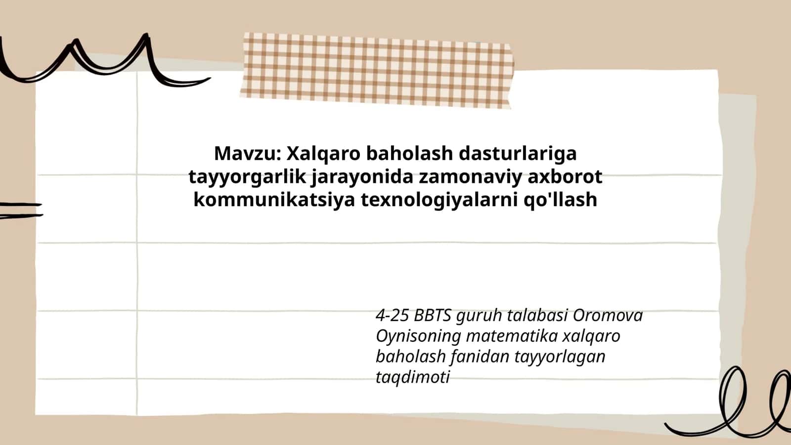Oromova Oynisoning Matematika Xalqaro Baholash Fanidan Tayyorlagan Taqdimoti