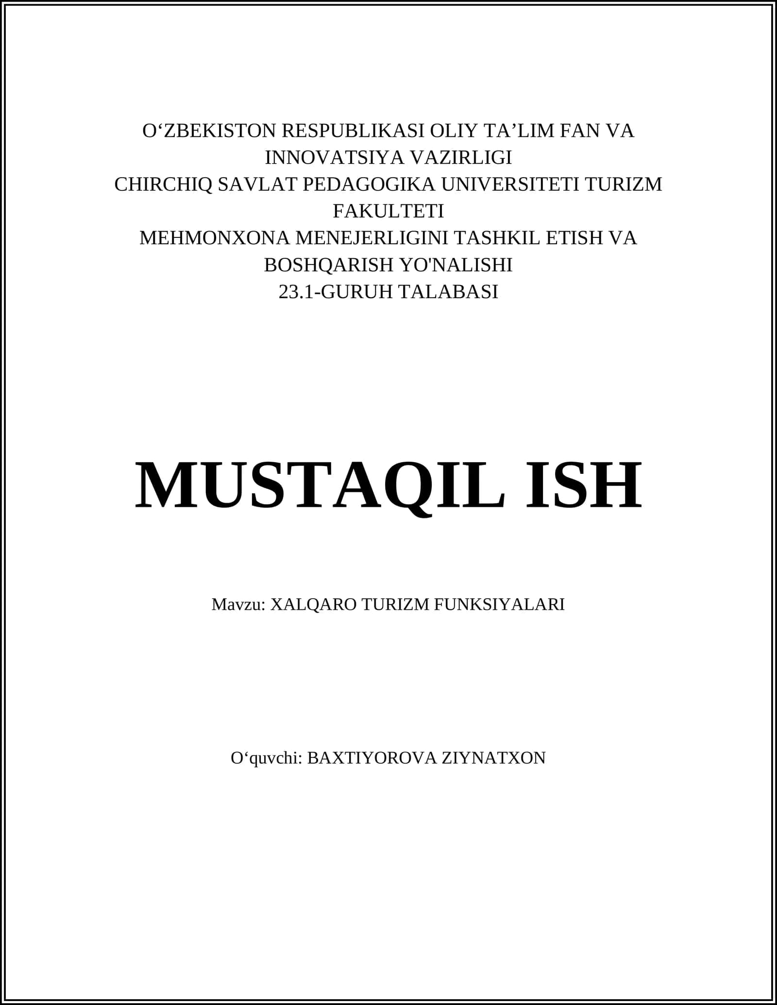 Xalqaro turizm iqtisodiyoti
