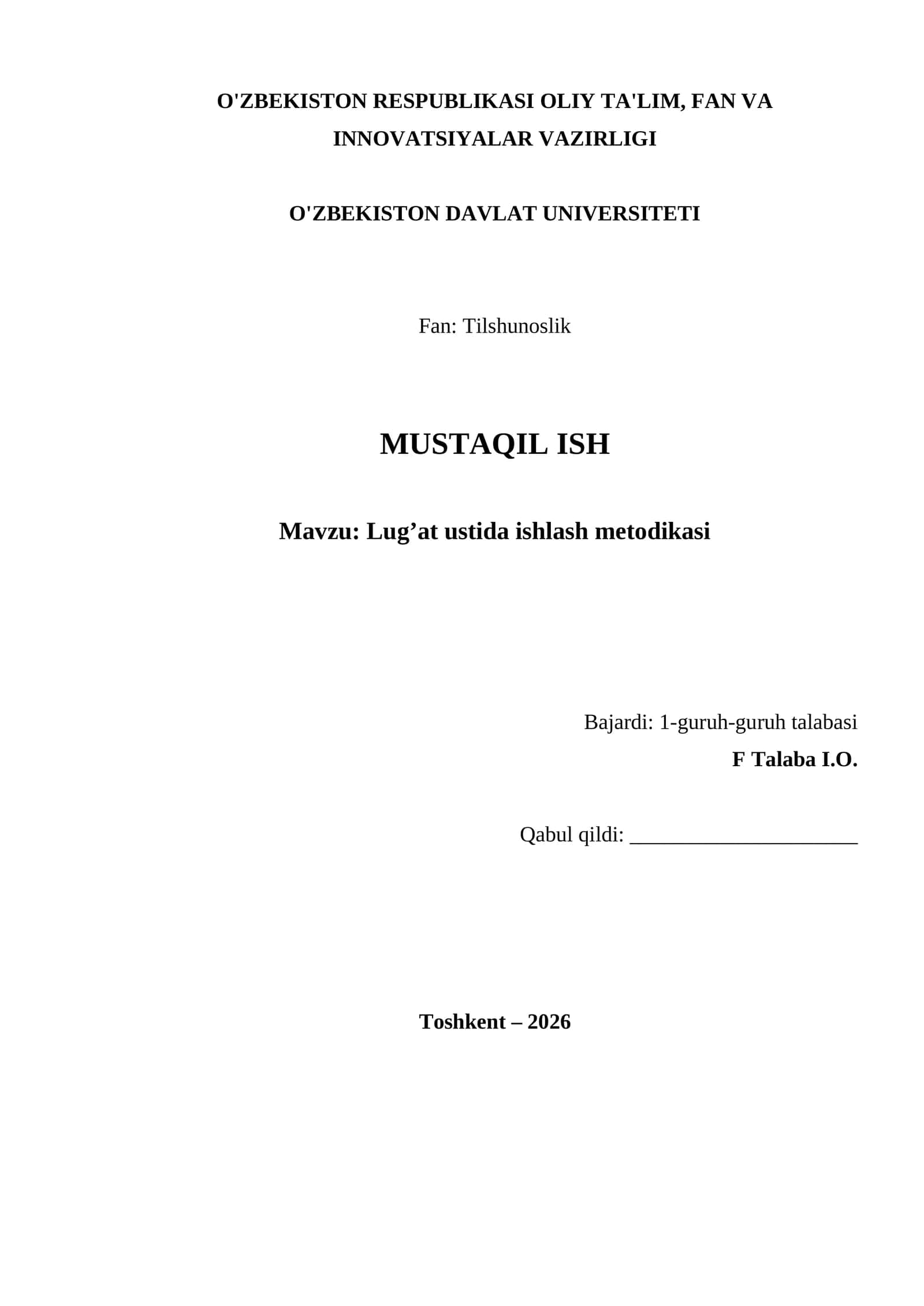 Lug’at ustida ishlash metodikasi