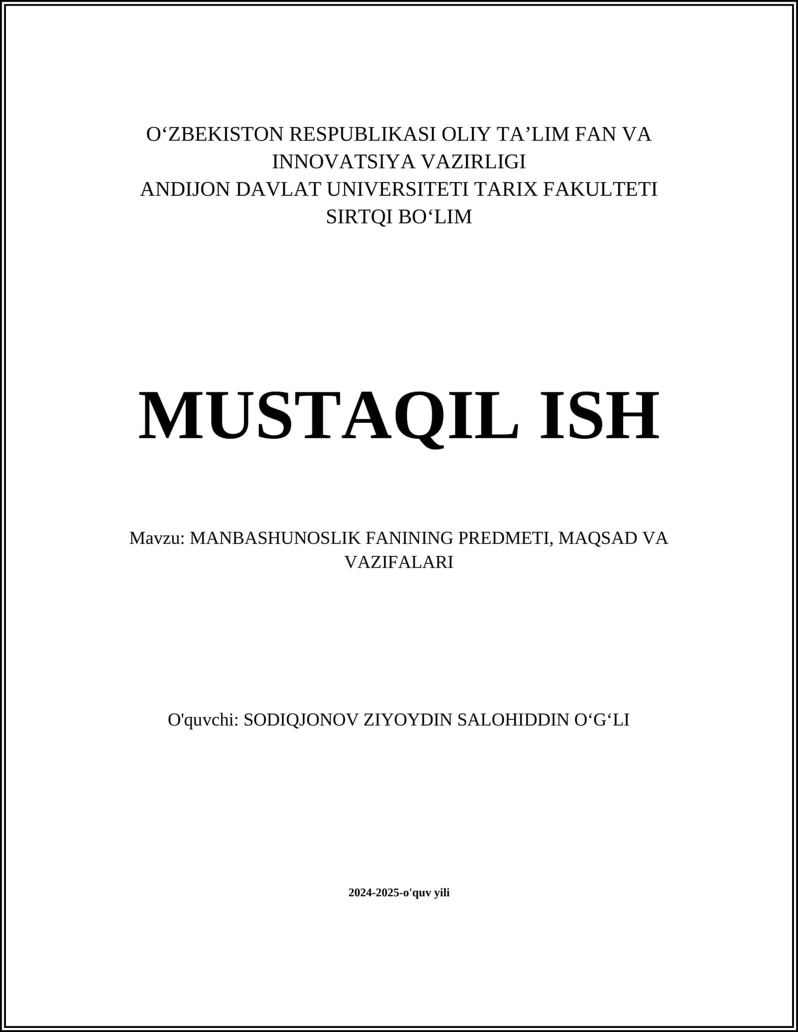 MANBASHUNOSLIK FANINING PREDMETI, MAQSAD VA VAZIFALARI