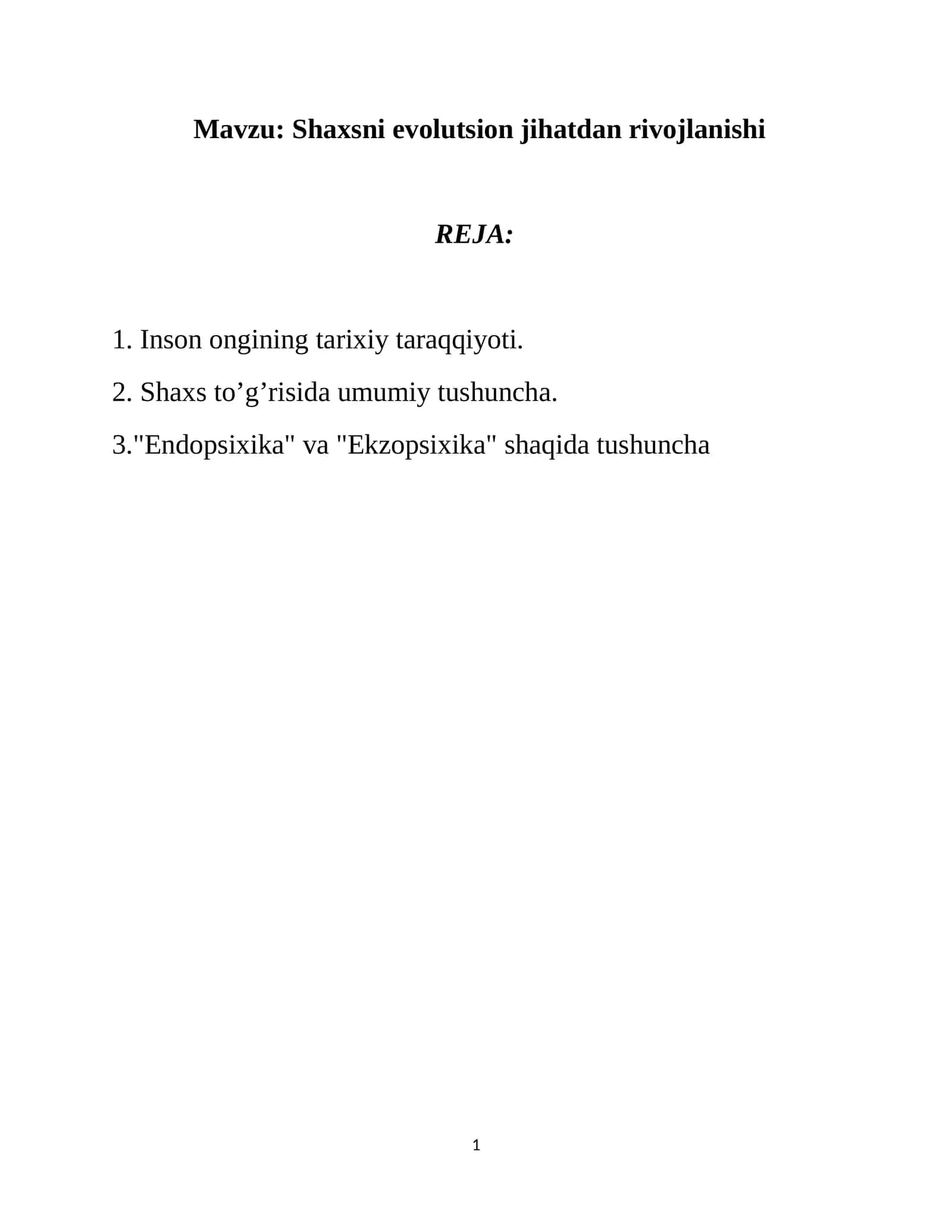 Shaxsni evolutsion jihatdan rivojlanishi