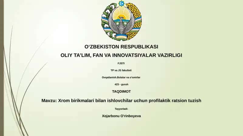 Xrom birikmalari bilan ishlovchilar uchun profilaktik ratsion tuzish