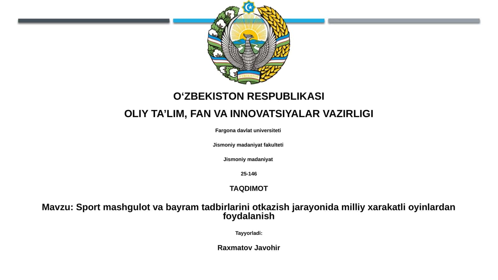 Sport mashgulot va bayram tadbirlarini otkazish jarayonida milliy xarakatli oyinlardan foydalanish