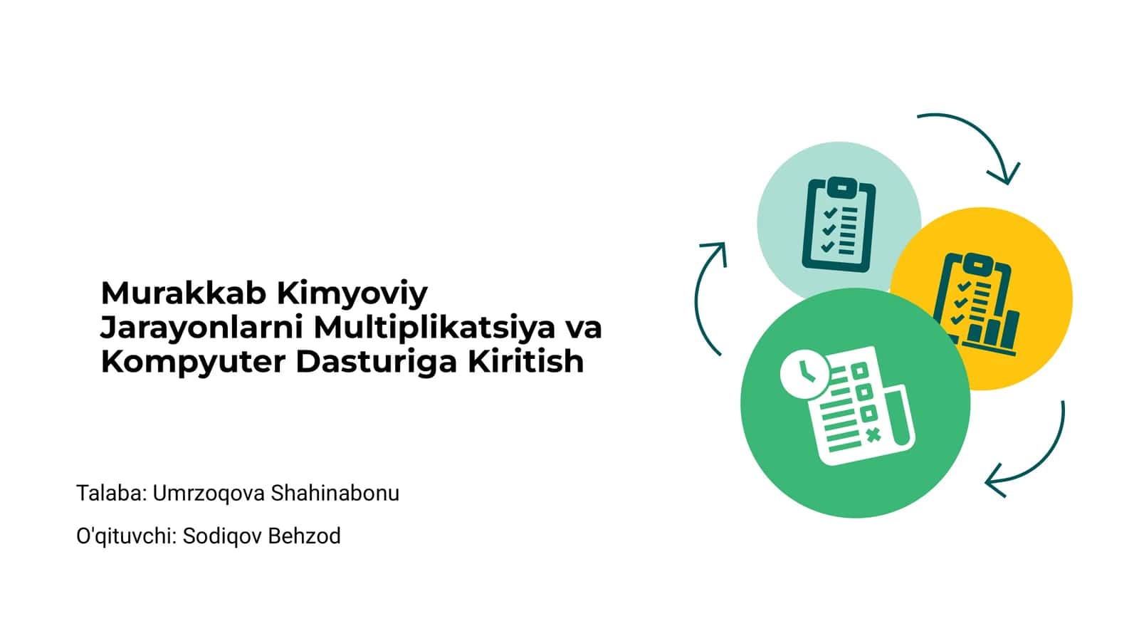 Murakkab Kimyoviy Jarayonlarni Multiplikatsiya va Kompyuter Dasturiga Kiritish