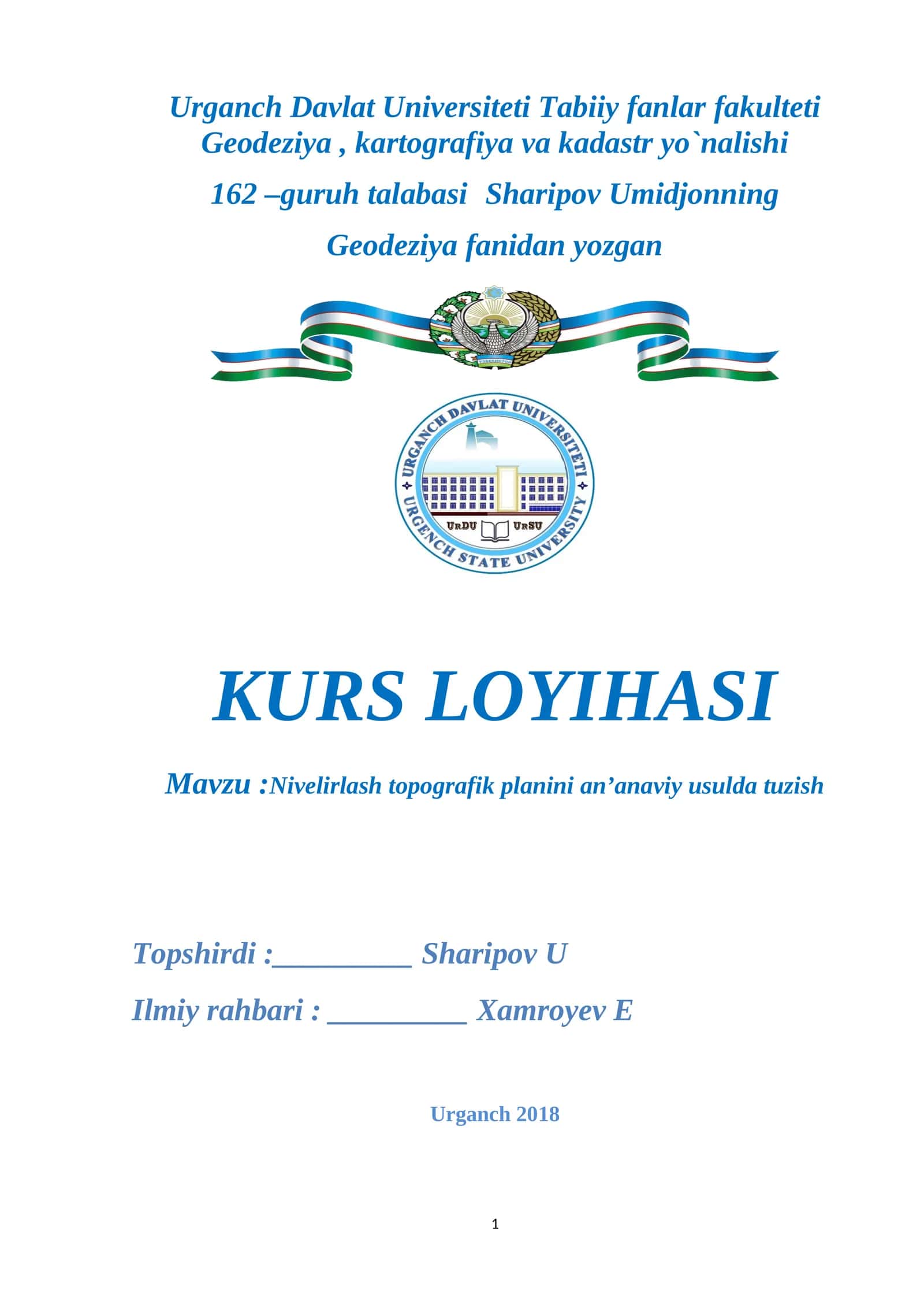 Nivelirlash topografik planini an’anaviy usulda tuzish