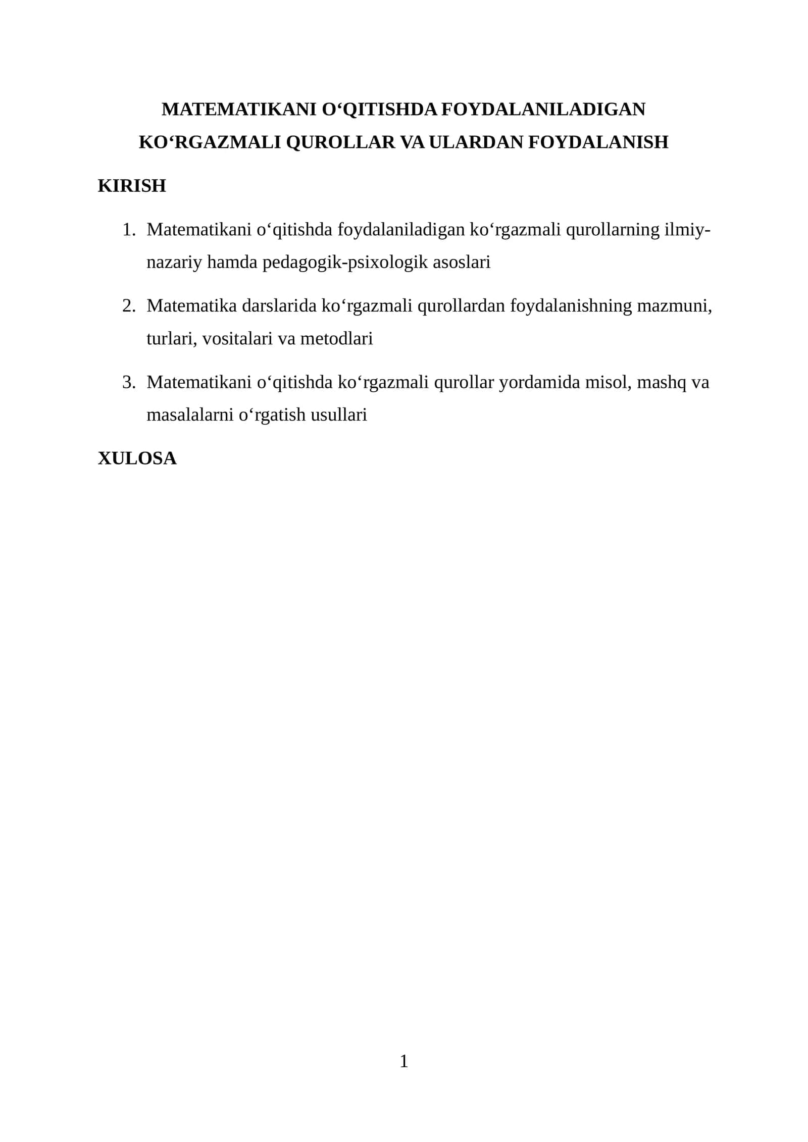Matematikani o‘qitishda foydalanimagan ko‘rgazmali qurollar va ulardan foydalansih