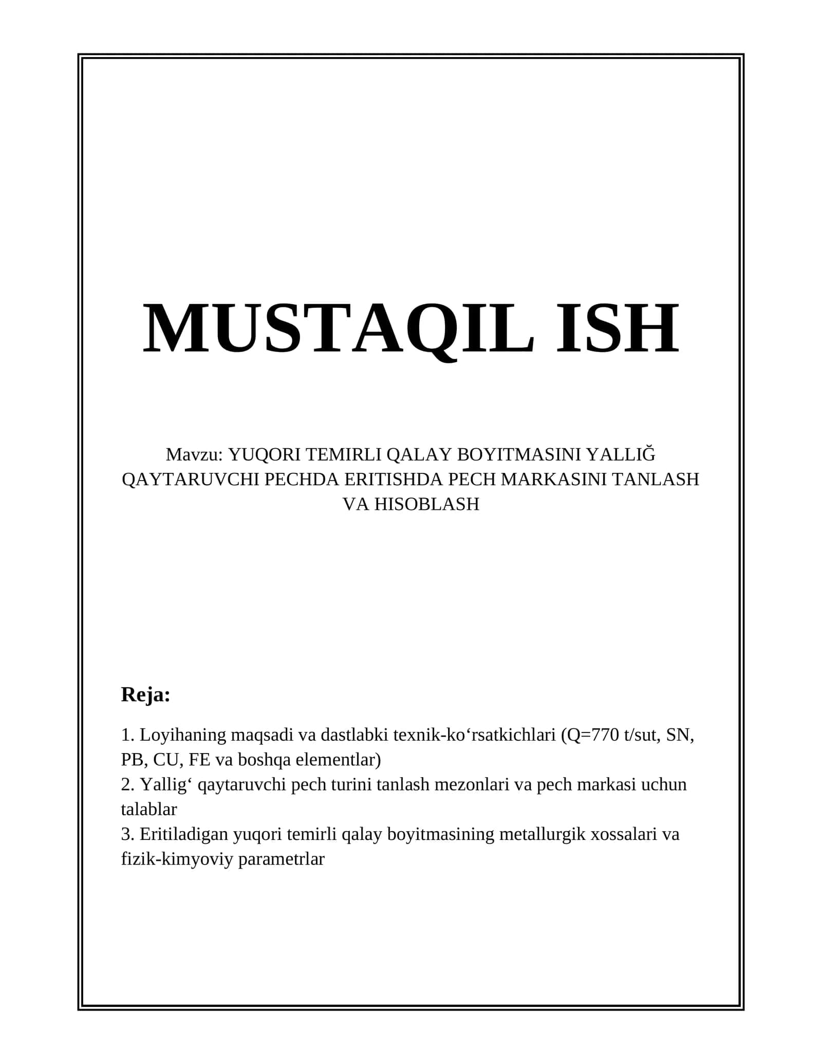 YUQORI TEMIRLI QALAY BOYITMASINI YALLIĞ QAYTARUVCHI PECHDA ERITISH MARKASI