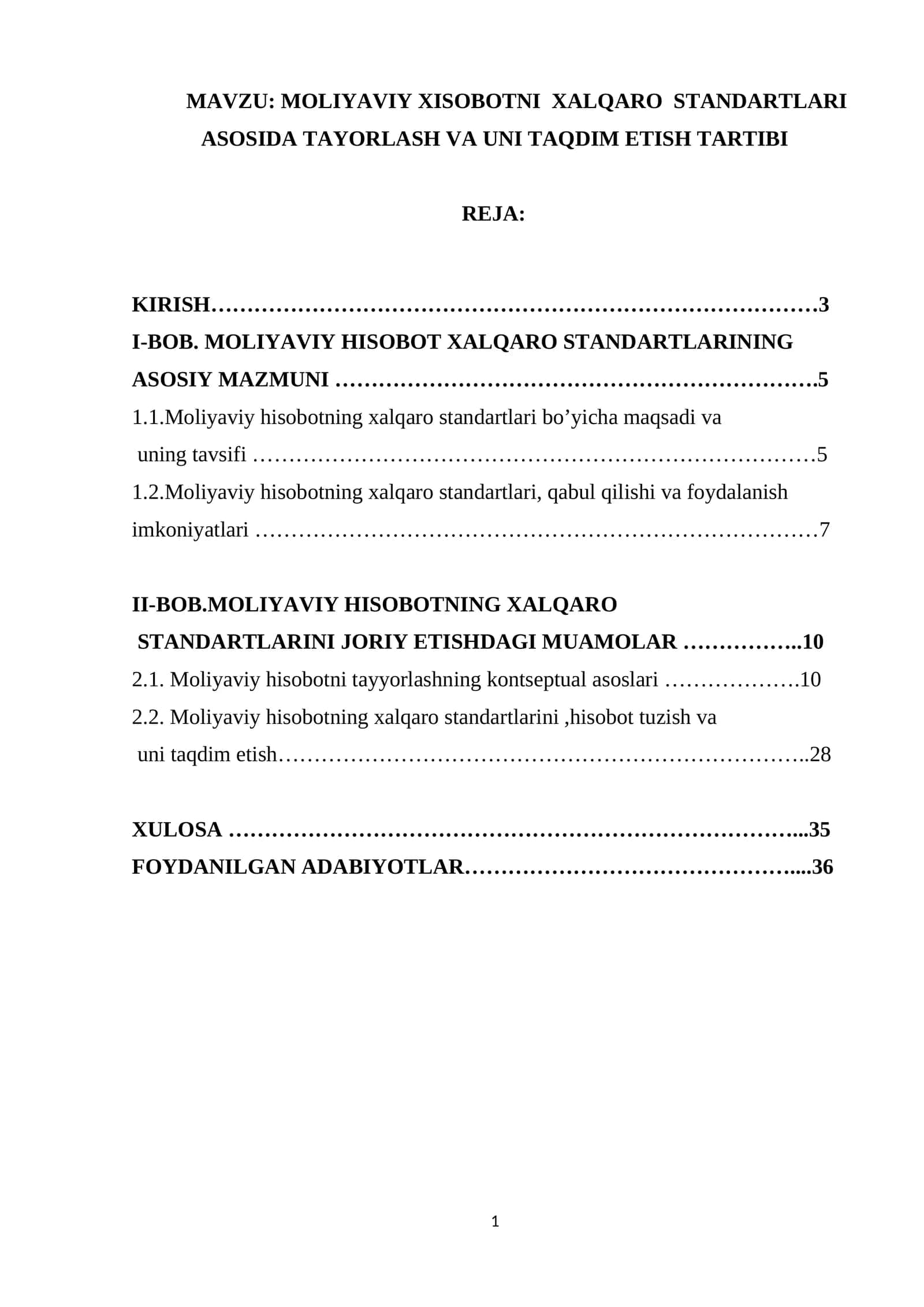 MOLIYAVIY XISOBOTNI  XALQARO  STANDARTLARI ASOSIDA TAYORLASH VA UNI TAQDIM ETISH TARTIBI