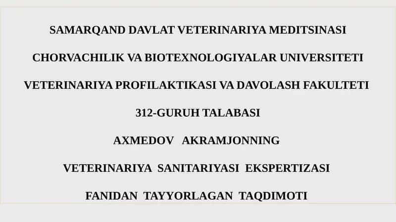 VETERINARIYA SANITARIYASI EKSPERTIZASI