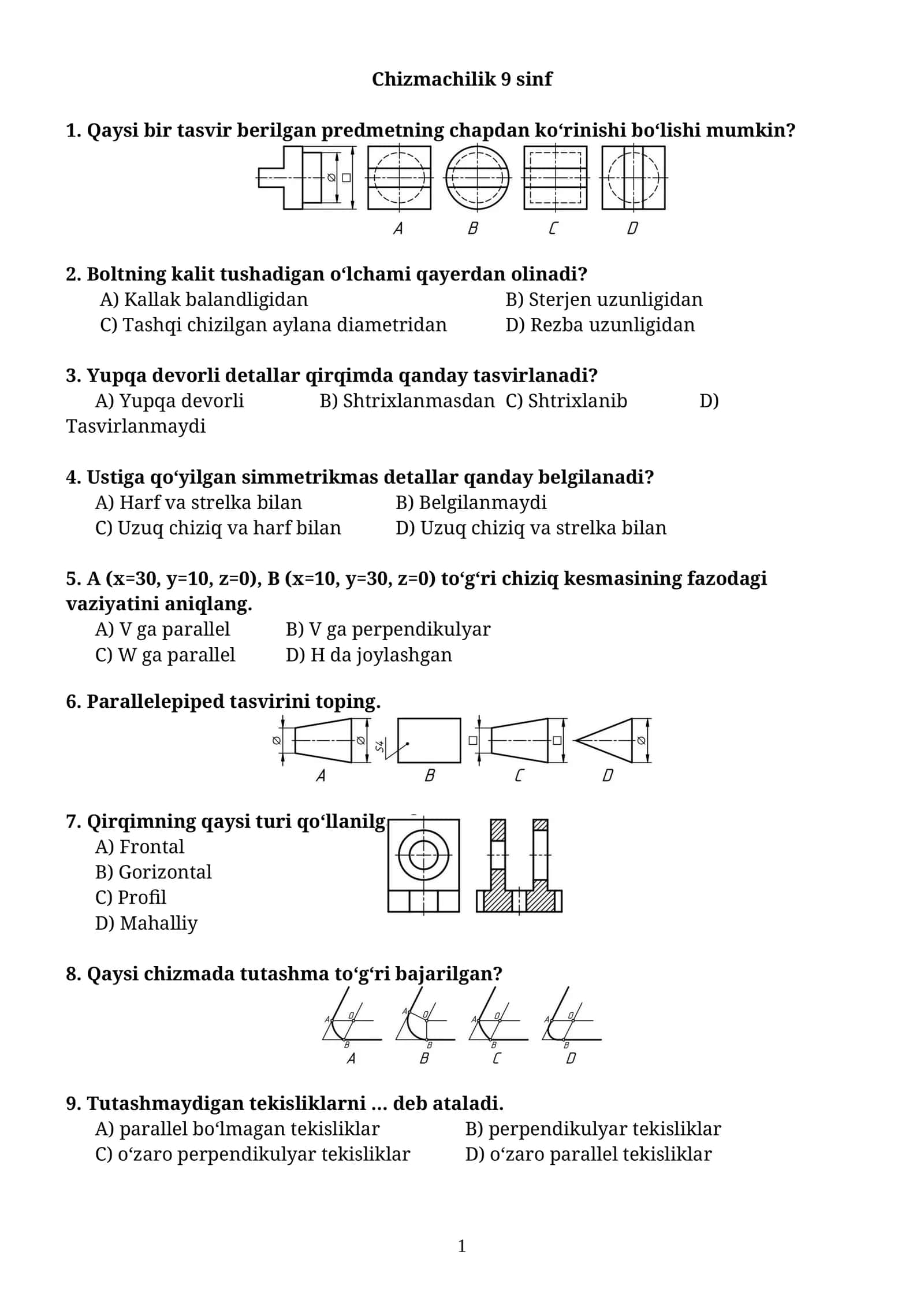 Chizmachilik 9 sinf