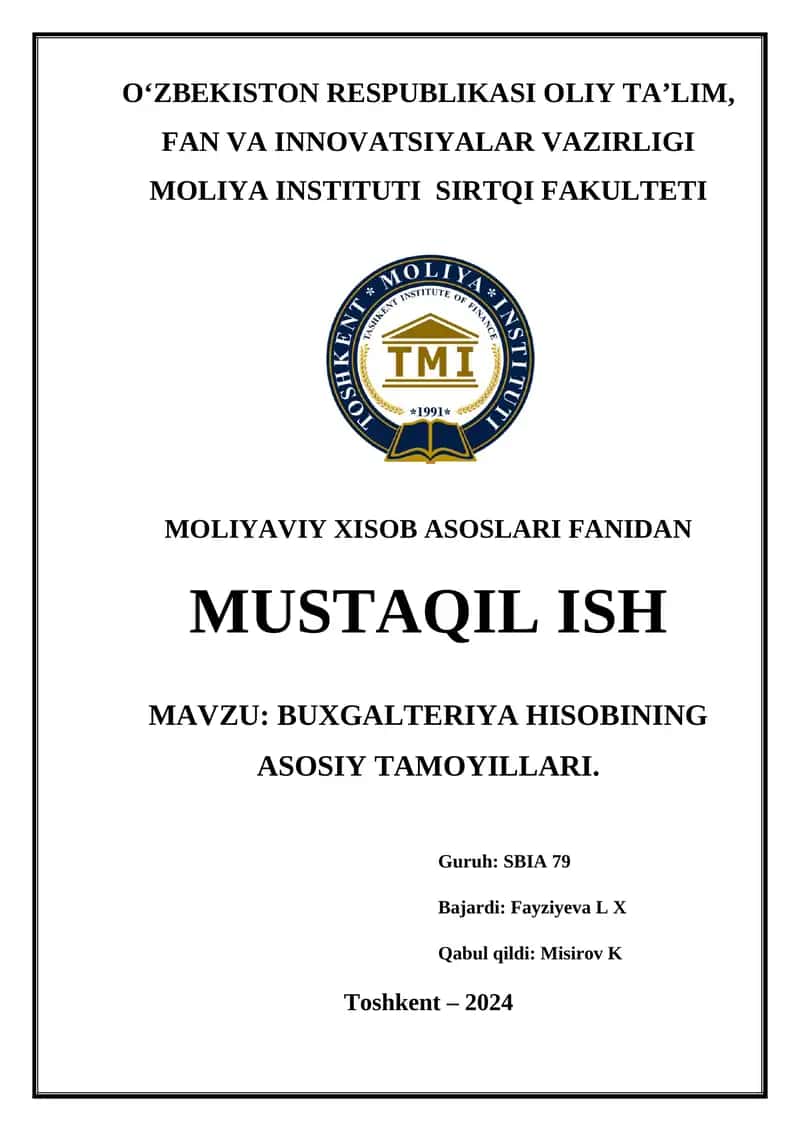 Buxgalteriya Hisobining Asosiy Tamoyillari