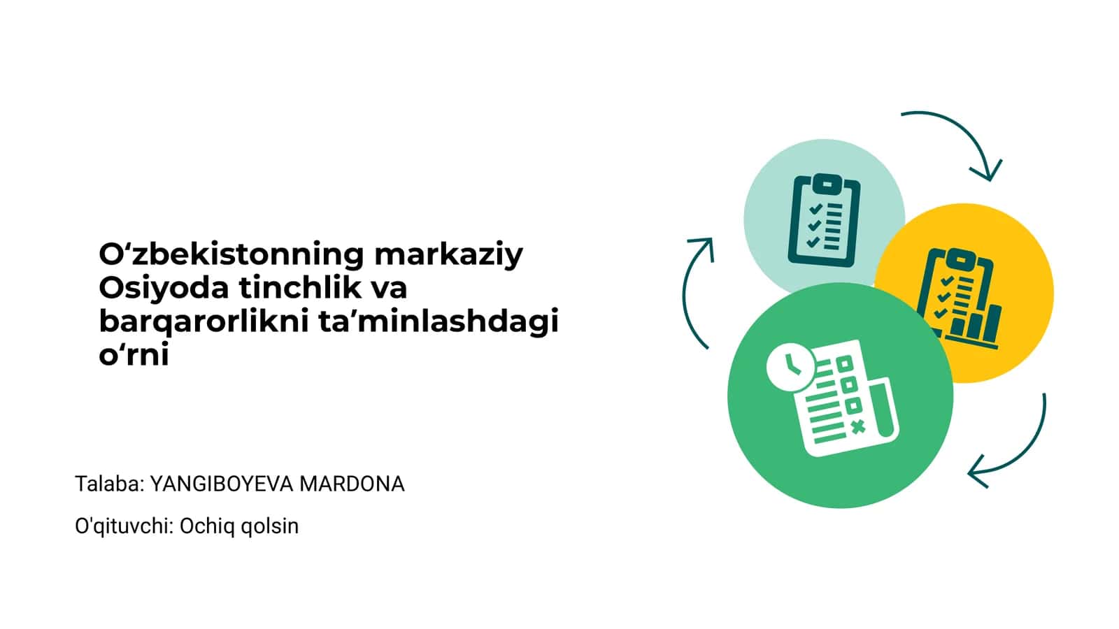 Oʻzbekistonning markaziy Osiyoda tinchlik va barqarorlikni taʼminlashdagi oʻrni