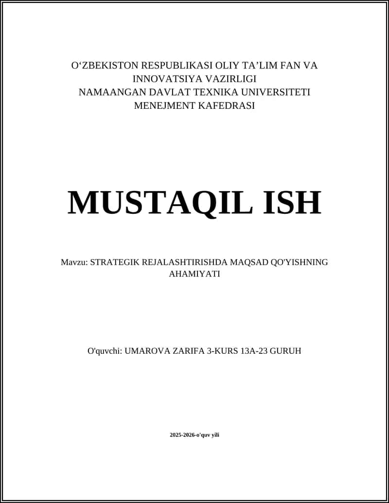 STRATEGIK REJALASHTIRISH