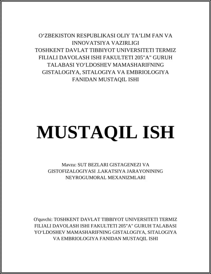 Sut bezlari embriogenezida gistagenez: epiteliyal va mezenximal o‘zaro taʼsir