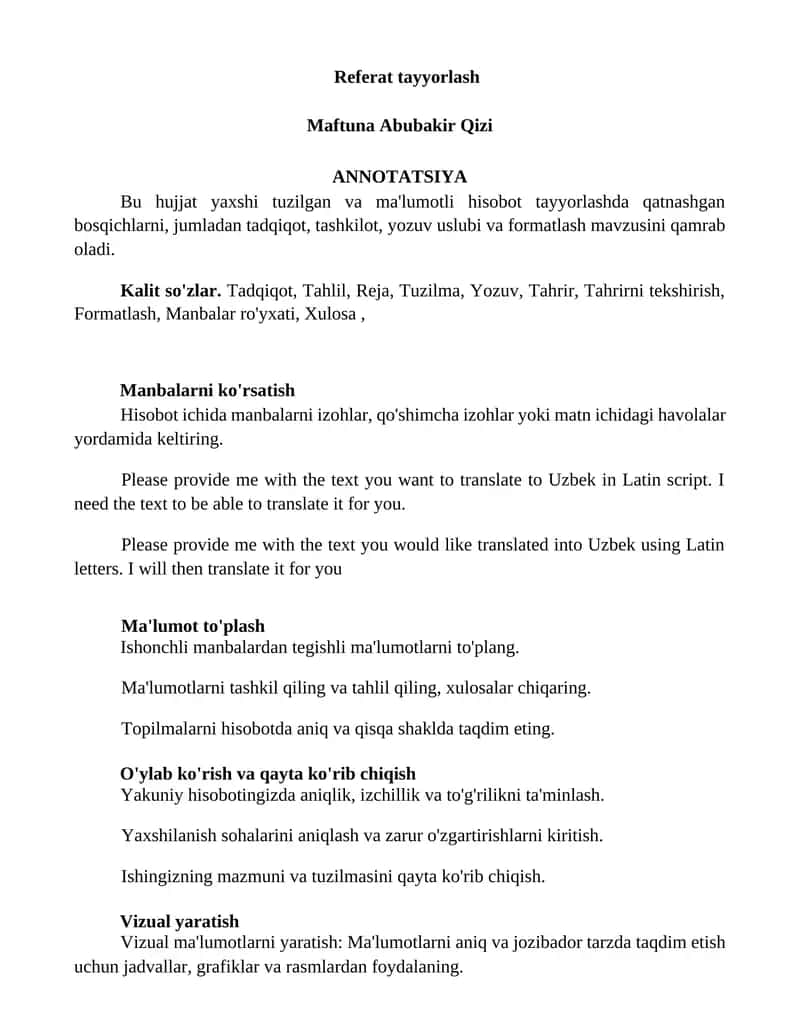 Referat tayyorlash
