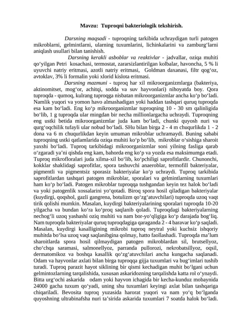 Tuproqni bakteriologik tekshirish