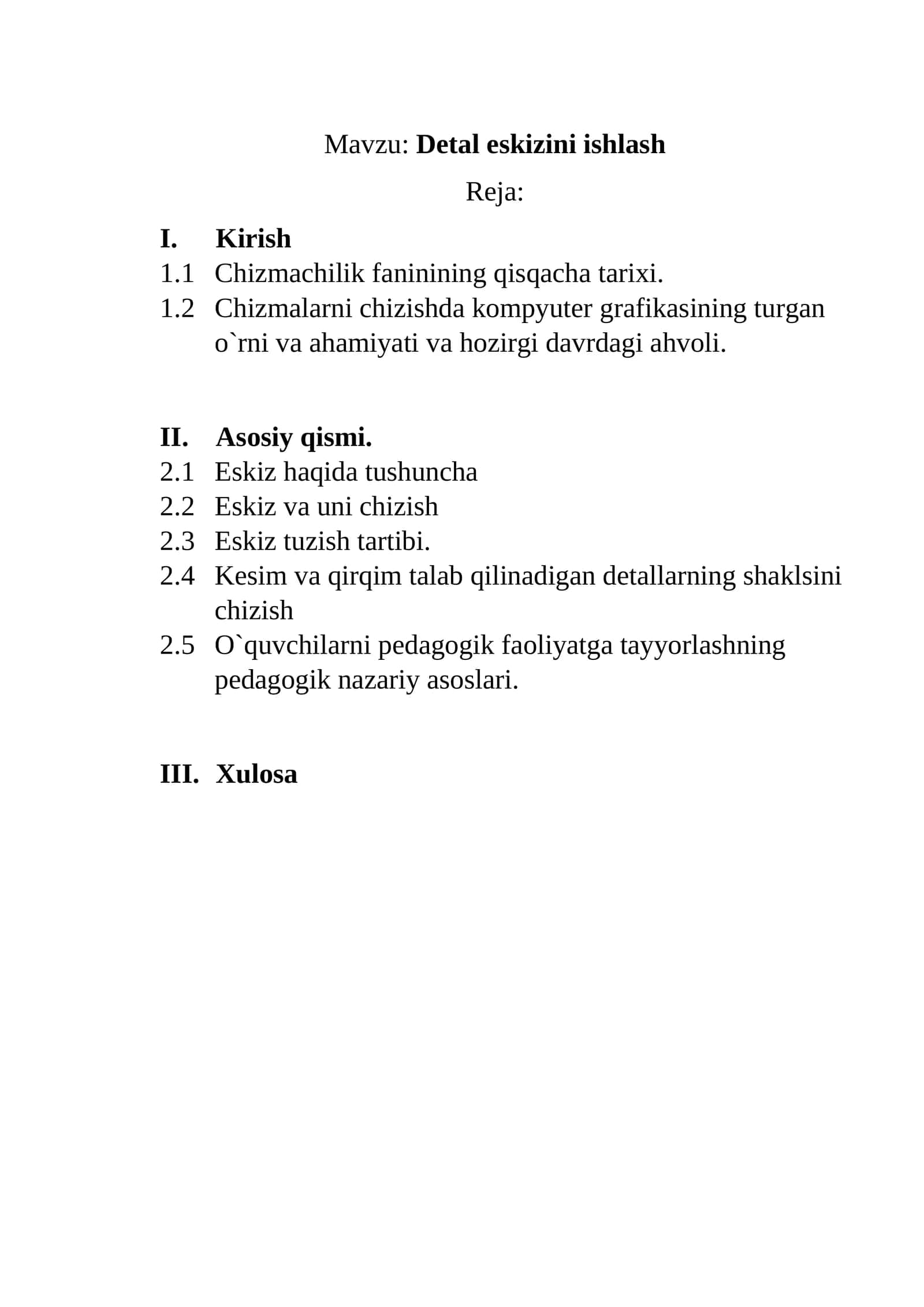 Detal eskizini ishlash
